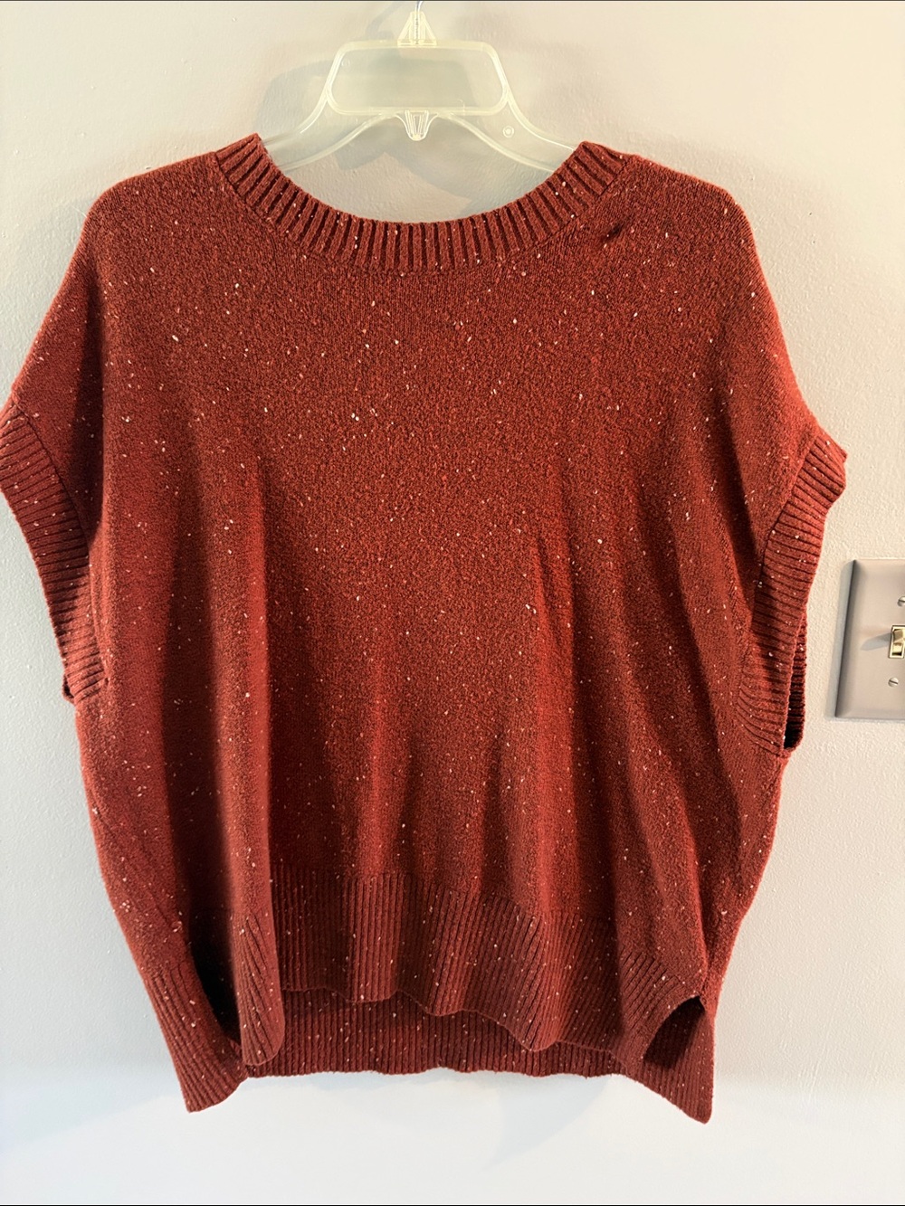LOFT Women's Rust Speckled Short-Sleeve Sweater Top XL